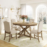 Bellemave Extendable Dining Table Set for 4, 5-Piece Round Table Set with 4 Chairs, Circle Table with Upholstered Chairs, Oval Kitchen Table Set with Extendable Table (Natural Wood Wash) Bellemave