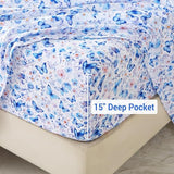 Softan Twin Floral Sheets, Microfiber Blue Flower Printed Fitted Sheets with Non-Slip Corner Straps and 15" Deep Pocket, Butterfly Patterned Cozy Bed Sheets, Single Sheets & Pillowcase Sets Softan