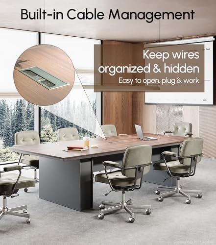 8FT Conference Table, Large Rectangular Seminar Meeting Table with Rectangle Grommet, 1.65" Thickened DeskTop, Sturdy Straight Legs & Refined Edge Banding for Office Meeting (94.5"L * 43.3"W * 29.5"H) Anzhap