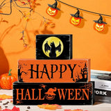 Halloween Black Cat Wooden Table Signs 3 Layered, Happy Halloween Sign Decorations, Spooky Wooden Ornaments Rustic Wooden Blocks Tabletop Decor for Home Tiered Tray Table Shelf Decor CIOEY