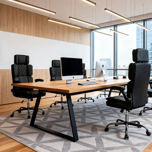 Office Chair with Adjustable Headrest, Faux Leather Executive Home Office Desk Chairs with Ergonomic Back Support, Padded Flip-Up Armrests, Swivel Rolling Computer Chair for Work, Study, Black ACFOUL