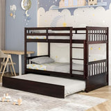 HOMGX Twin Over Twin Bunk Bed with Trundle, Wooden Removable Shelf Bunk Bed w/Ladder & Full Length Guardrail, Space-Saving Convertible Bunk Beds for Homes & Dorms (Espresso) WoodArtSupply
