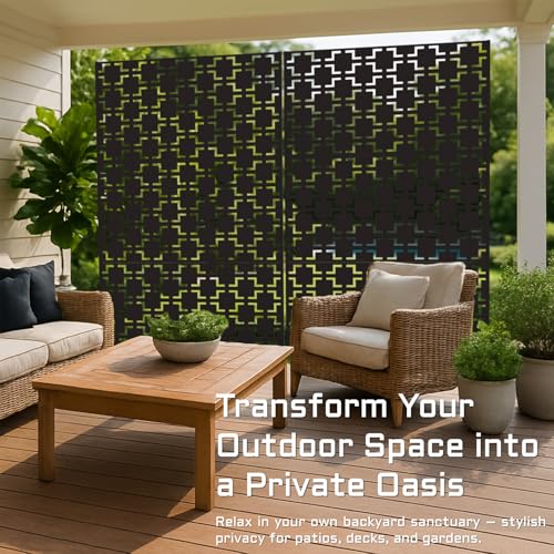 72" Metal Privacy Screen Freestanding Outdoor Room Divider Decorative Laser Cut Fence Panel, Weatherproof Patio Privacy Fence for Garden, Balcony, Backyard Landscape TALLYVER