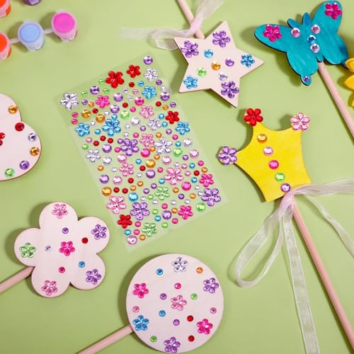 18pcs Fairy Wands Princess Fairy Wands Kit Princess Crafts Kid Birthday Party Supplies Make Your Own Wand Include Unfinished Wooden Fairys Wand Gem Stickers, Ribbons, Ideal for Kids 6+ Aphumedc