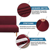 H.VERSAILTEX Armless Futon Cover Stretch Sofa Bed Slipcover Protector Elastic Feature Rich Textured High Spandex Small Checks Jacquard Fabric Futon Cover, Machine Washable, Burgundy Red H.VERSAILTEX