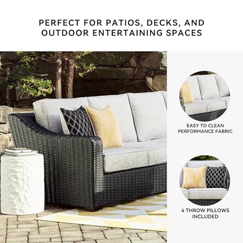 Signature Design by Ashley Beachcroft Casual Weather Resistant 2-Piece Outdoor/Indoor Loveseat with Cushion and 4 Toss Pillows, Black & Light Gray Signature Design by Ashley
