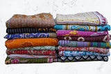 Boho Sanskriti Indian Quilt Vintage Bedspreads,Throws,Ralli, Lot Kantha Reversible Bedcover Bedspread Throw Cotton Blanket Gudari -Single Pieces, Twin Boho Sanskriti