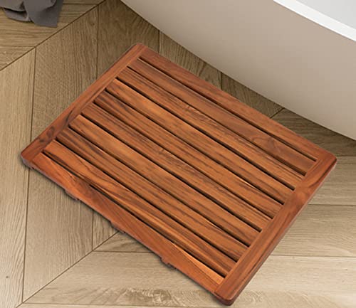 Utoplike (24"x18") Teak Wood Bath Mat, Shower Mat for Bathroom, Wooden Floor Mat Square Large for Spa Home or Outdoor Utoplike