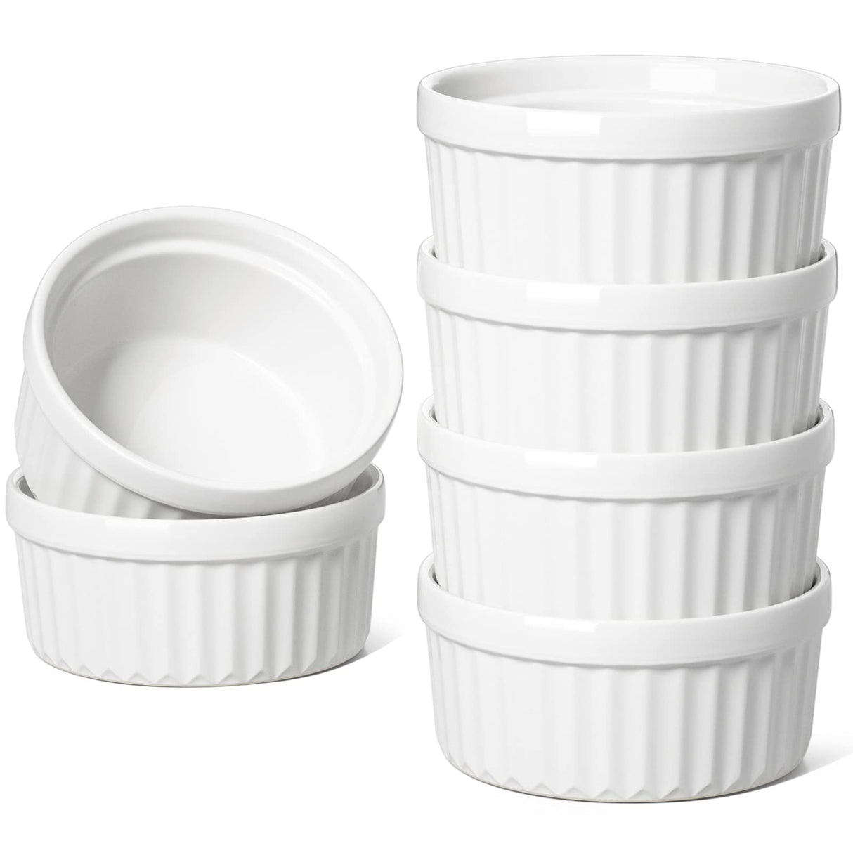LE TAUCI Ramekins 4 OZ Oven Safe, Creme Brulee Ramekins, Pudding Custard Cups Souffle Ramiken, Dipping Sauce Dishes, Ceramic Ramekin Bowls Set of 6, White LE TAUCI