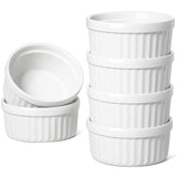 LE TAUCI Ramekins 4 OZ Oven Safe, Creme Brulee Ramekins, Pudding Custard Cups Souffle Ramiken, Dipping Sauce Dishes, Ceramic Ramekin Bowls Set of 6, White LE TAUCI