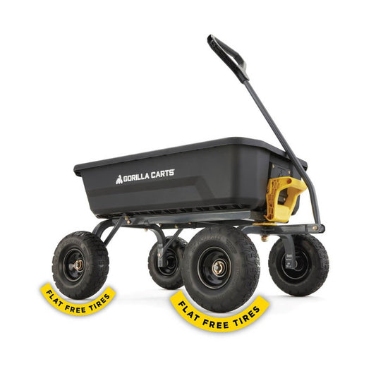 Gorilla Carts 4GCG-NF Poly Dump Cart, 600-Pound Capacity with No-Flat Tires, 4 Cubic Feet, Amazon Exclusive