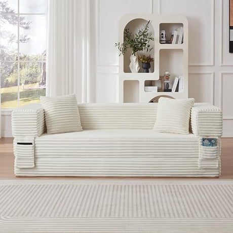 78-Inch Boneless Sofa in a Box, Foldable 2 Seat Foam Couches Corduroy Floor Cloud Loveseat Sofa with Wide Armrest and 2 Back Pillows, No Assembly Required ERYE