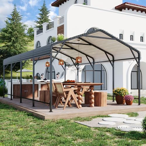 Polar Aurora 12x20 FT Metal Carport, Car Port with Enhanced Base Heavy Duty Garage Outdoor Galvanized Car Shelter, for Car, Boats and Truck Polar Aurora