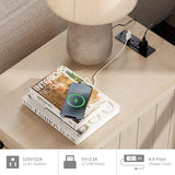 WAMPAT Beige End Table with Charging Station, Wooden Side Table with Storage Cabinet & Drawer, Elegant Nightstand with Power Outlets & USB Ports for Bedroom, Living Room WAMPAT