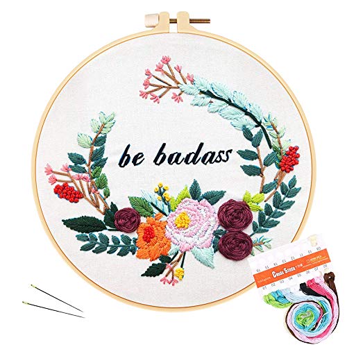 Louise Maelys Funny Embroidery Kits for Beginners Flower Wreath Cross Stitch Adults Needlepoint DIY Starter