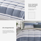 Monbix Full Size Comforter Set - 7 Pieces Bed in a Bag Full, Ocean Blue-Stripe Bedding Sets, All Seasons Comforter Bed Set with Sheets, Pillowcases & Shams Monbix