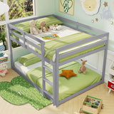 Giantex Full Over Full Bunk Bed, Solid Wood Kids Bunk Bed with Full-Length Guardrails, Integrated Ladder & Anti-Tippling Kits, Low Bunk Beds with Slats Support for Kids, Teens, Grey Giantex