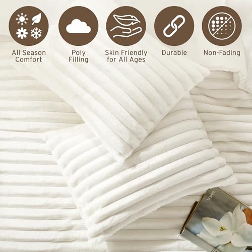 Intelligent Design Twin Comforter Set, Plush Bedding, Microfiber Reverse, 2 Piece, Lightweight, Super Soft Ribbed Velvet Comforter 1 Sham, All Season Fluffy Bed Set, Avril, Twin/Twin XL Ivory Intelligent Design