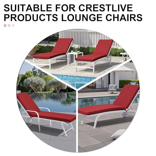 Crestlive Outdoor Chaise Lounge Cushions, Fade Resistant Water Resistant Lounge Chair Cushion, 72''L x 21''W, Set of 2, Chili