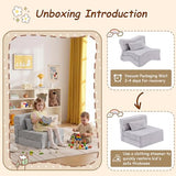 Givjoy Folding Sofa Bed Mattress for Kids with Pillow, Toddler Washable Folding Floor Mat for Daycare, Child Fold Up Sofa Futon Chair Bed with Storage Bag for Playroom, Camping, Girls and Boys, Grey Givjoy