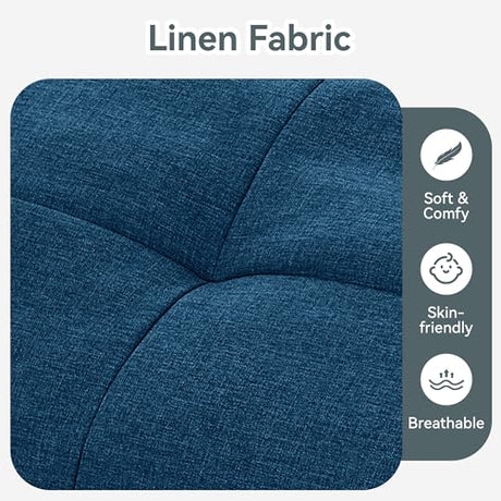 AMICLIBER Futon Sofa Bed Convertible Couch, Blue Linen Sofa Bed with Memory Foam, Adjustable Backrest & Armrests, Multifunctional Small Loveseat Sleeper Sofa for Living Room, Apartment, Office AMICLIBER