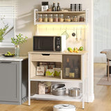 Bestier 6-Tier LED Bakers Rack with Storage & Hooks - Multifunctional Oak Stand Bestier