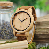 BOBO BIRD Men's Bamboo Wooden Watch with Brown Cowhide Leather Strap Japanese Quartz Movement Sports Casual Watches Gift with Box BOBO BIRD