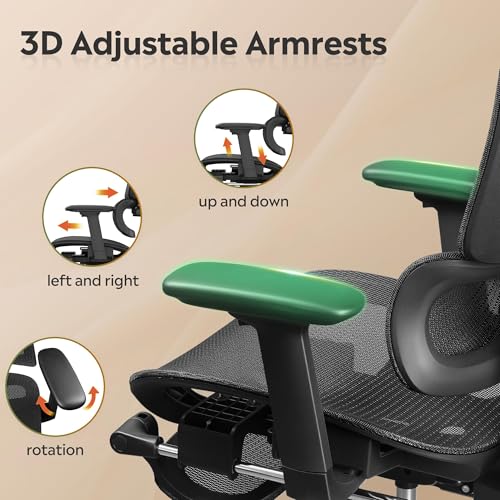 DEVAISE Ergonomic Mesh Office Desk Chair with a Footrest, Heavy Duty, High Back Reclining Swivel Comfy Home Computer Chair with Lumbar Support, SGS Class 4 Gas Lift, for Work Home Office, Black DEVAISE