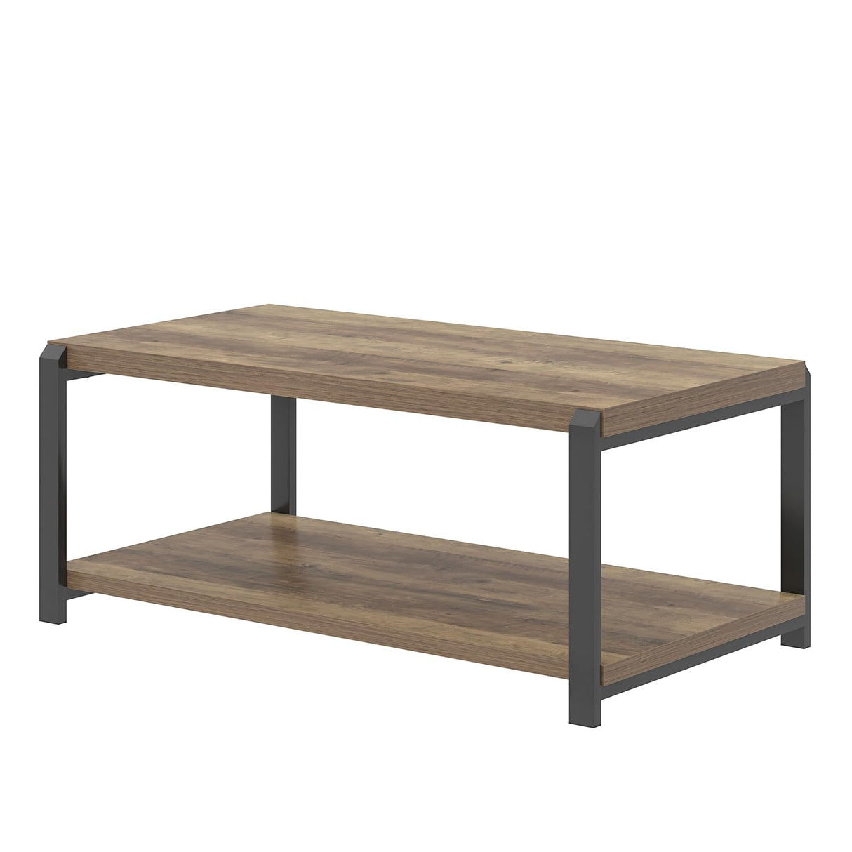EXCEFUR Modern Coffee Table, Rustic Wood and Metal Center Table for Living Room, Industrial Rectangle Cocktail Tea Table with Storage, Oak EXCEFUR
