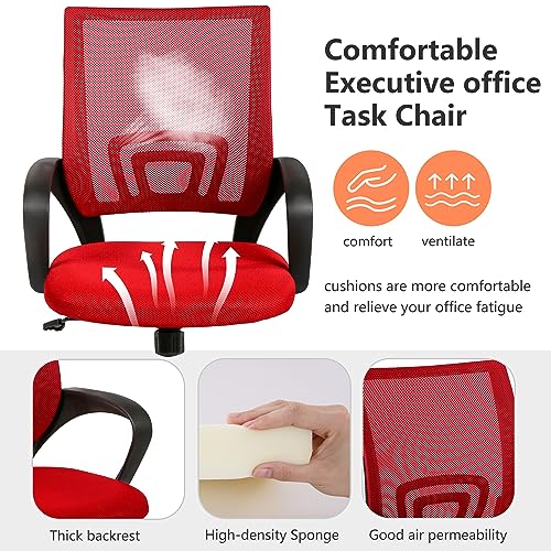 Home Office Chair Ergonomic Desk Chair Mesh Computer Chair with Lumbar Support Armrest Executive Rolling Swivel Adjustable Mid Back Task Chair for Women Adults, Red FDW