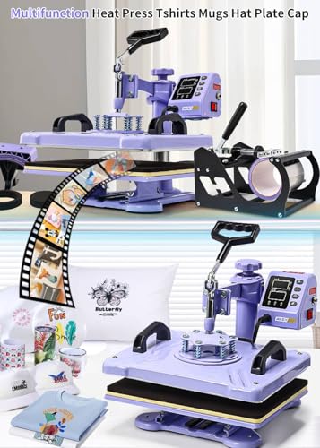AKEYDIY Heat Press 8 in 1 Heat Press Machine 12x15 inch Swing Away T Shirt Pressing Machine with Digital Control, Multifunction Heat Press Transfer Sublimation Combo for T Shirts Mugs Hat Plate Cap AKEYDIY