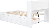 Harper & Bright Designs Full Size Bed with Bookcase Headboard, Wooden Full Size Platform Bed with Trundle and Storage Drawers,Full Storage Bed with USB Ports Outlets for Kids Girls Boys, White Harper & Bright Designs