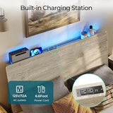 LINSY Ergonomic Queen Bed Frame with RGB Lights, Storage Headboard & Charger - Beige Farmhouse Design LINSY