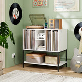Giantex Record Player Stand with Charging Station, Turntable Stand with Storage Shelves Hold Up to 150+ Albums, Record Player Table with Metal Frame, Vinyl Record Storage for Music Living Room, White Giantex