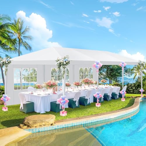 HOTEEL 10x30 Party Tent with 8 Removable Sidewalls for Parties, Weddings, BBQ, Waterproof Outdoor Event Canopy, Patio Camping Gazebo, Carpas para Fiestas, White Hoteel
