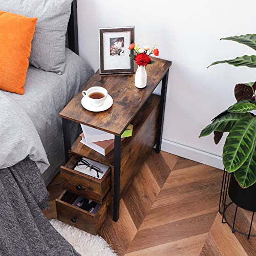 HOOBRO End Tables Set of 2, Narrow Nightstand with Drawers, Narrow Side Table, Bedside Tables for Small Spaces, Living Room, Bedroom, Wooden Look Accent Table, Rustic Brown and Black BF54BZP2 - WoodArtSupply