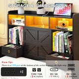Etditrnp Twin Bed Frame with Storage Headboard, Farmhouse Platform Bed Frame with Bookshelf, Drawers, LED Lights and Charging Station, Metal Slats Support, Noise Free, No Box Spring Needed, Black Etditrnp