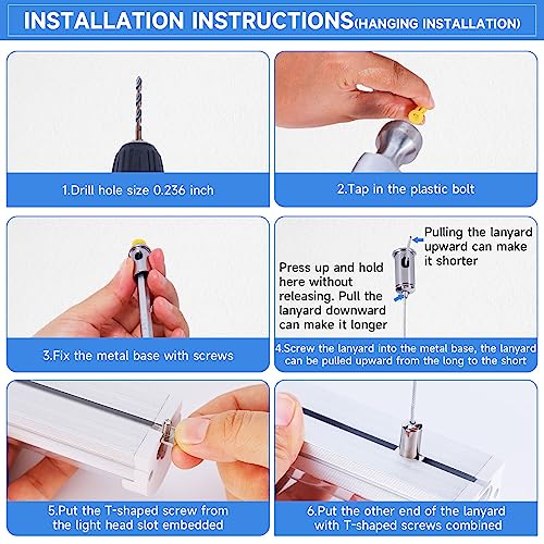 Phiwicsh 8FT LED Shop Light, U Shape 125W Integrated LED Tube Light, 6500K Clear White, 20000LM Super Bright LED Lighting, Flush Mount/Hanging Linkable LED Ceiling Lights for Garage, Plug&Play,6 Pack Phiwicsh