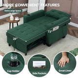 DURASPACE Futon Sofa Bed, 3 in 1 Convertible Sofa Chair Bed, Adjustable Backrest Chair, Chaise Lounge with USB Ports, Cup Holder, Side Pocket, Storage Box (Green) DURASPACE