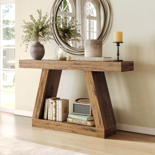 LITTLE TREE 55-Inch Sofa Table with Storage, Farmhouse Console Table for Home, Rectangular Wooden Entryway Furniture for Living Room, Bedroom, Office, Hallway, Brown LITTLE TREE
