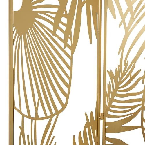 Deco 79 Metal Partition Screen - Foldable Room Divider with Palm Leaf Cutout, 3 Panel Privacy Screen, 48" x 1" x 71", Gold Deco 79