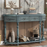 Amposei Retro Wood Curved Console Table 52-Inch Half Moon Hall Sofa Table Entryway Table with Drawers & Shelf for Living Room Home Furniture (Antique Blue) Amposei