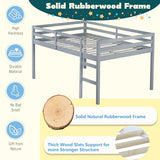 Mirightone Low Loft Bed Twin Size, Wood Junior Loft Bed Frame with Ladder for Kids Girls Boys Teens, Solid Rubberwood, Gray Mirightone