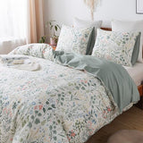 HoneiLife Duvet Cover Queen Size - 100% Cotton Comforter Floral Breathable Duvet Cover with Zipper Closure & Corner Ties,3pcs Wildflower Comforter Cover Sets- Fragrant Grass HoneiLife