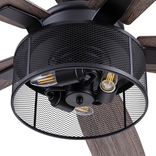 Honeywell Ceiling Fans Carnegie Industrial 52 Inch Ceiling Fan with Light, Remote Control Fan, LED Indoor Fan with 5 Blades, Gray Pine and Brown Chestnut Blade Finish Options, Matte Black (50614-01) Honeywell