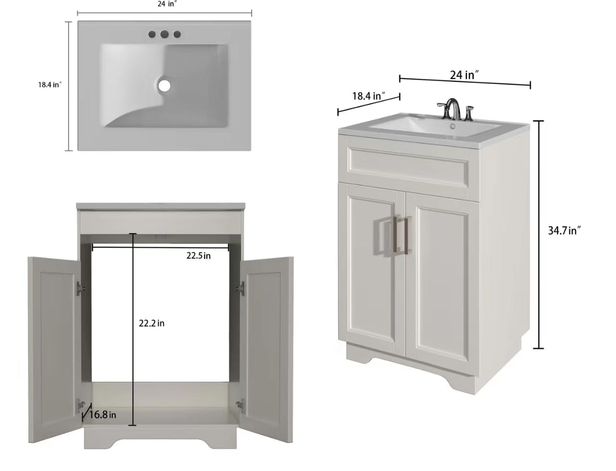 OLD CAPTAIN Bathroom Vanity with Ceramic Sink, Wooden Double Door Bathroom Storage Vanity with 24 Inch, Small Quick Assembly Bathroom Cabinet OLD CAPTAIN