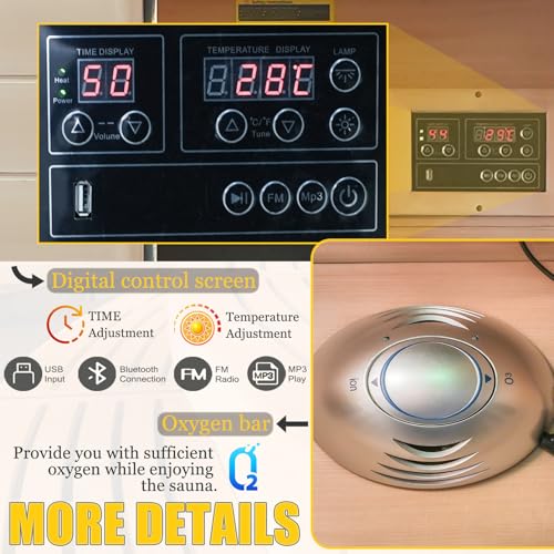 2 Person Far Infrared Home Indoor Sauna, Hemlock Wooden Dry Sauna Set,1750W Personal Sauna Room Home Workout Use Truck Delivery Homsido