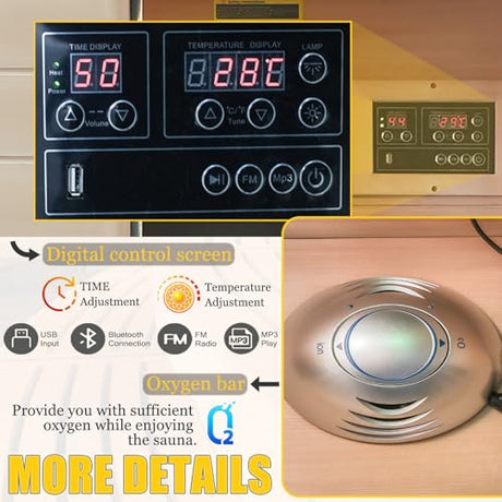 2 Person Far Infrared Home Indoor Sauna, Hemlock Wooden Dry Sauna Set,1750W Personal Sauna Room Home Workout Use Truck Delivery Homsido