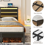 Rolanstar Bed Frame King Size with USB Charging Station, LED Bed Frame with Wood Storage Headboard, Black Metal Platform Bed with Under Bed Storage, No Box Spring Needed, Noise Free Rolanstar