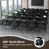 Folding Conference Table On Wheels, 10 Pack Modular Modern Conference Room Table 8-16 People Rolling Meeting Table for School Office (4, Black, 47.2" D X 23.6" W X 29.5" H) robwibw